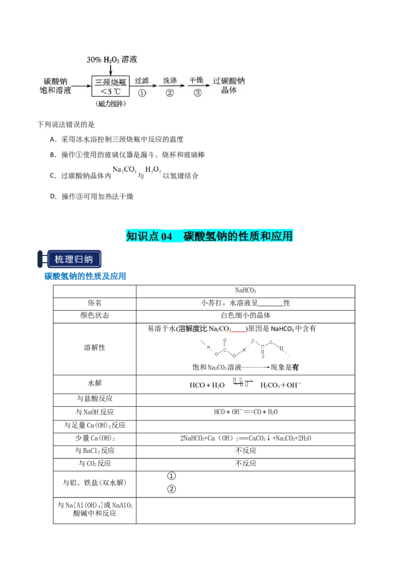 知识清单05钠及其重要化合物（原卷版）_05高考化学_新高考复习资料_2025年新高考资料_上好课2025年高考化学一轮复习知识清单3246985