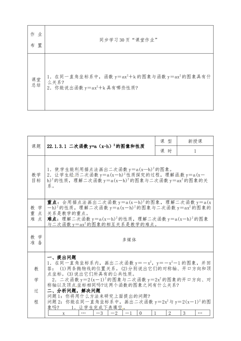 全册教案（9上）表格式_初中数学人教版_9上-初中数学人教版_04教案（多套）