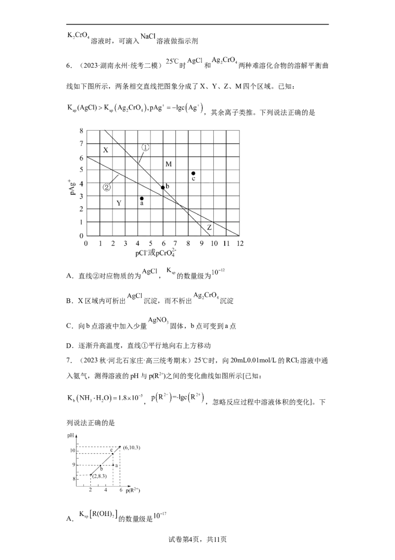 专题十六沉淀溶解平衡（专练）-冲刺2023年高考化学二轮复习核心考点逐项突破（原卷版）_05高考化学_新高考复习资料_2023年新高考资料_二轮复习