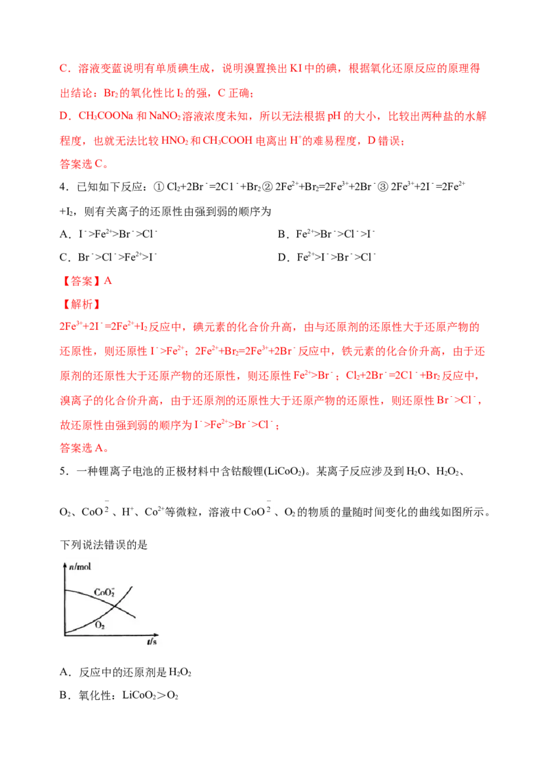 微专题07氧化性和还原性强弱的实验探究及应用-备战2022年高考化学考点微专题（解析版）_05高考化学_新高考复习资料_2022年新高考资料_备战2022年高考化学考点微专题