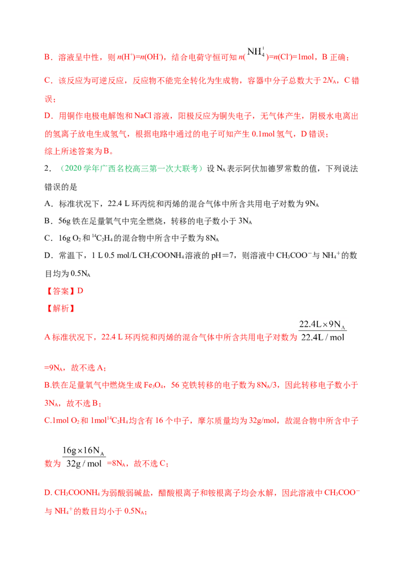 微专题01&ldquo;破解七陷阱&rdquo;突破NA-备战2022年高考化学考点微专题（解析版）_05高考化学_新高考复习资料_2022年新高考资料_备战2022年高考化学考点微专题