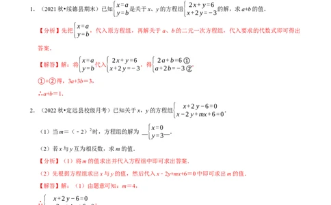专题8.6二元一次方程组与字母参数问题大题专练（重难点培优30题，七下人教）-拔尖特训2023培优（解析版）人教版_初中数学人教版_7下-初中数学人教版_07专项讲练