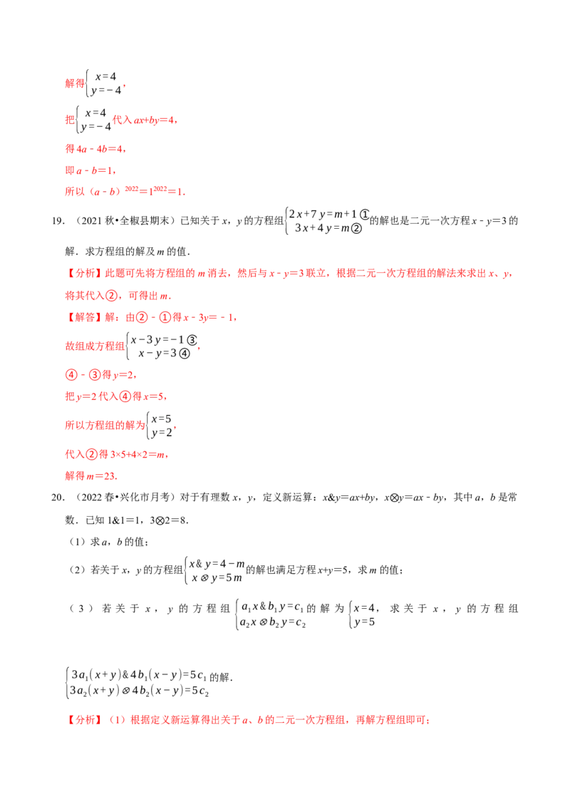 专题8.6二元一次方程组与字母参数问题大题专练（重难点培优30题，七下人教）-拔尖特训2023培优（解析版）人教版_初中数学人教版_7下-初中数学人教版_07专项讲练