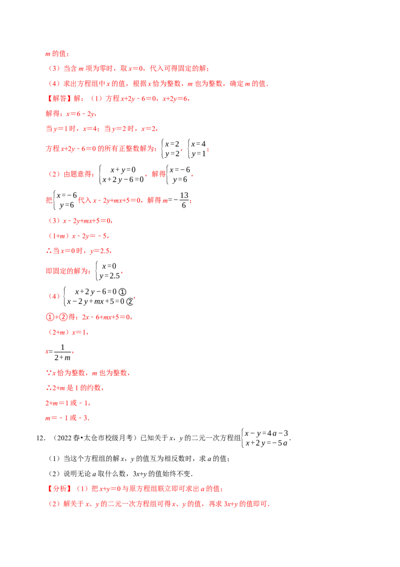 专题8.6二元一次方程组与字母参数问题大题专练（重难点培优30题，七下人教）-拔尖特训2023培优（解析版）人教版_初中数学人教版_7下-初中数学人教版_07专项讲练