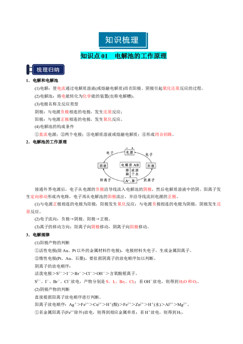 知识清单19电解池金属的腐蚀与防护-上好课2025年高考化学一轮复习知识清单（新高考专用）（解析版）_05高考化学_2025年新高考资料_一轮复习