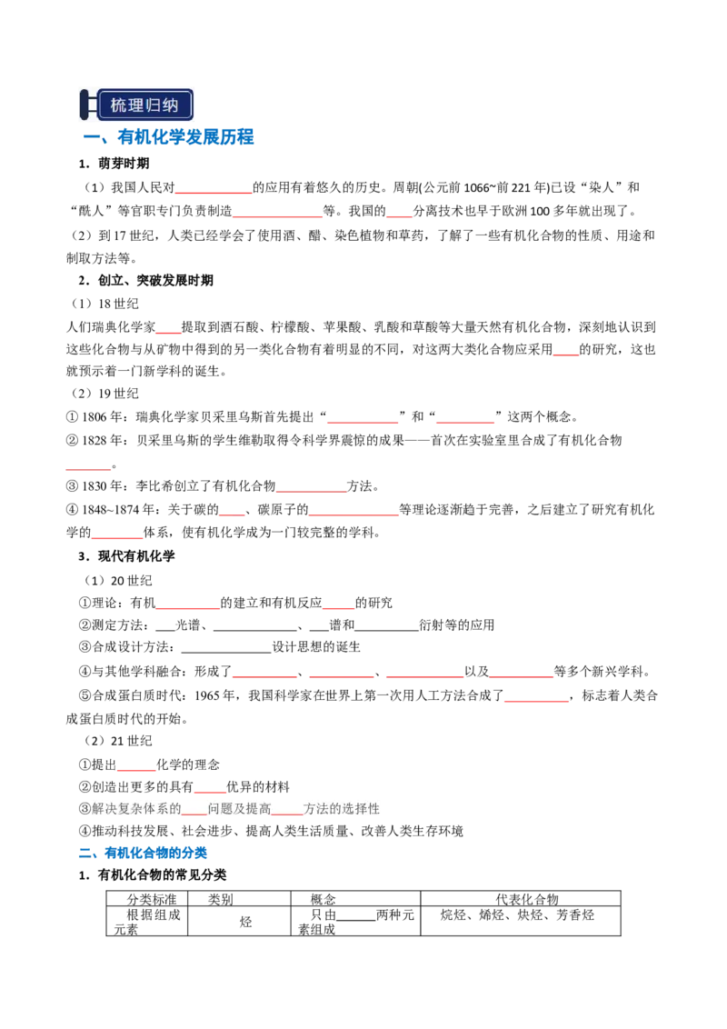 知识清单25有机化合物的结构特点与研究方法（原卷版）_05高考化学_2025年新高考资料_一轮复习_上好课2025年高考化学一轮复习知识清单3246985