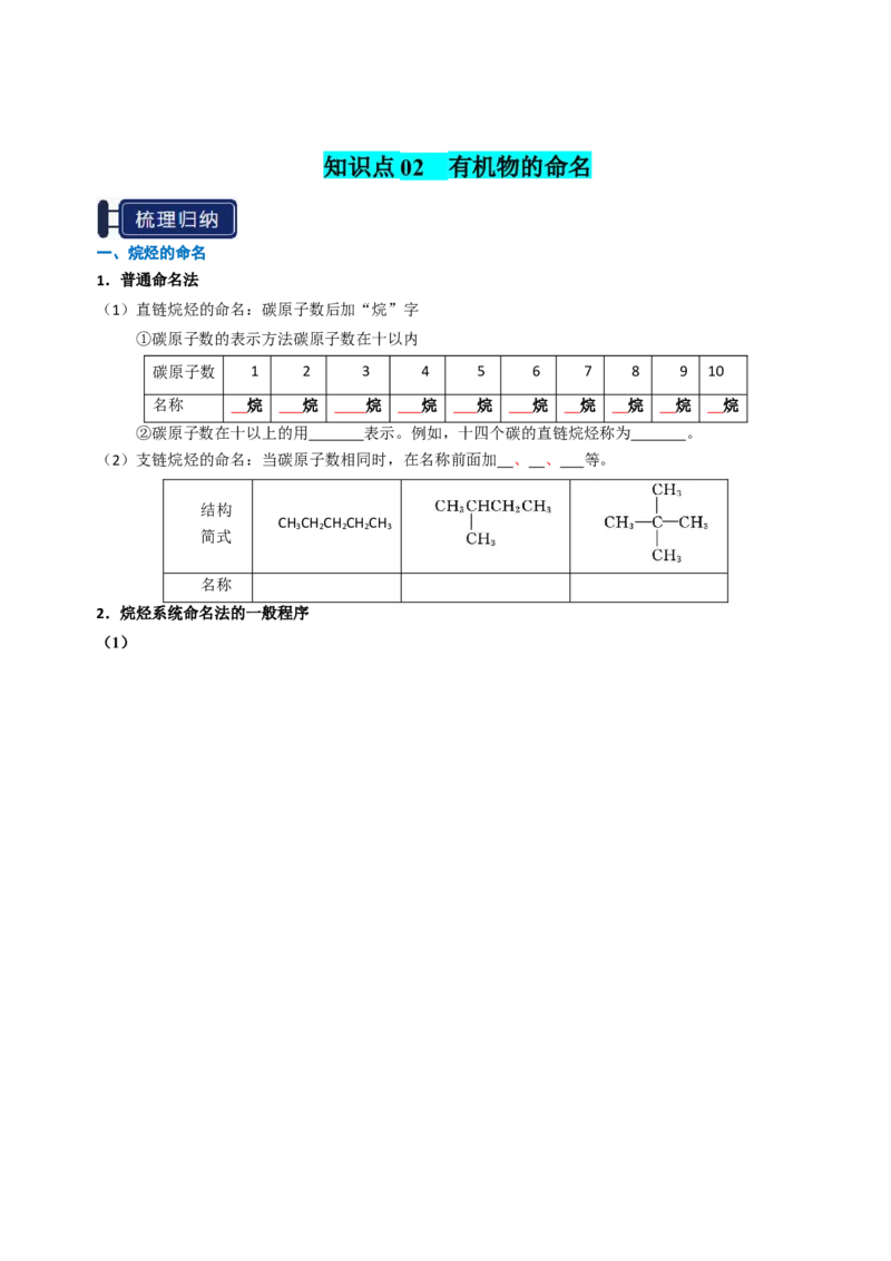 知识清单25有机化合物的结构特点与研究方法（原卷版）_05高考化学_2025年新高考资料_一轮复习_上好课2025年高考化学一轮复习知识清单3246985