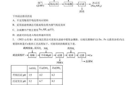 热点08无机化工微流程（原卷版）_05高考化学_新高考复习资料_2023年新高考资料_专项复习_2023年高考化学热点&middot;重点&middot;难点专练（新高考专用）_912