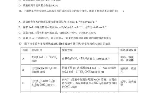 专题二能力提升检测卷（测）-2023年高考化学一轮复习讲练测（新教材新高考）（原卷版）_05高考化学_新高考复习资料_2023年新高考资料_一轮复习