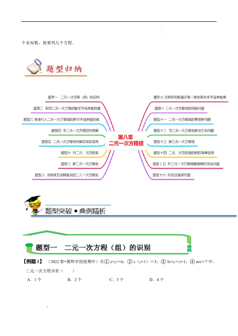 第八章二元一次方程组知识串讲+热考题型（原卷版）_初中数学人教版_7下-初中数学人教版_7下-初中数学人教版（旧版）赠送_07专项讲练