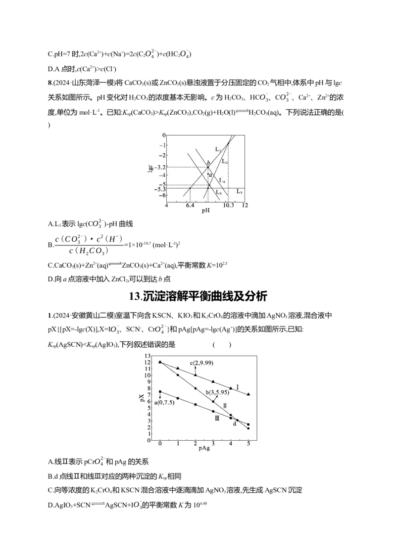 备战2025年高考二轮复习化学（通用版）选择题热点练13.沉淀溶解平衡曲线及分析Word版含解析_05高考化学_2025年新高考资料_二轮复习_备战2025年高考化学二轮复习题型突破练习（含解析）