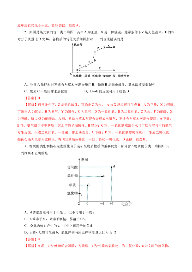 热点专项基于&ldquo;价一类&rdquo;二维的转化关系（解析版）_05高考化学_2025年新高考资料_二轮复习_上好课2025年高考化学二轮复习讲练测（新高考通用）3379109_主题二元素及其化合物