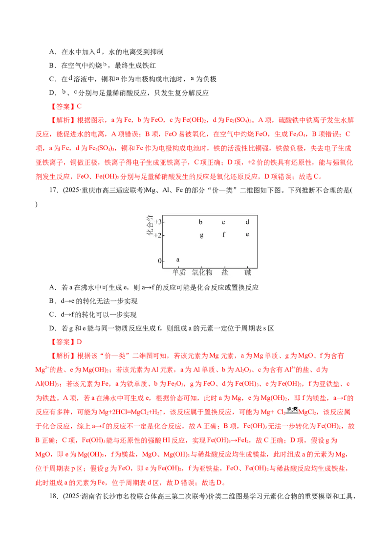 热点专项基于&ldquo;价一类&rdquo;二维的转化关系（解析版）_05高考化学_2025年新高考资料_二轮复习_上好课2025年高考化学二轮复习讲练测（新高考通用）3379109_主题二元素及其化合物