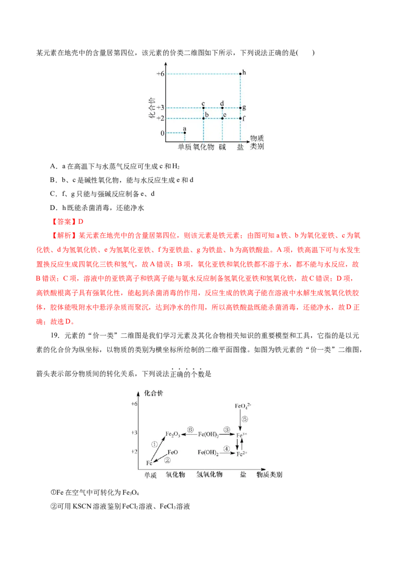 热点专项基于&ldquo;价一类&rdquo;二维的转化关系（解析版）_05高考化学_2025年新高考资料_二轮复习_上好课2025年高考化学二轮复习讲练测（新高考通用）3379109_主题二元素及其化合物