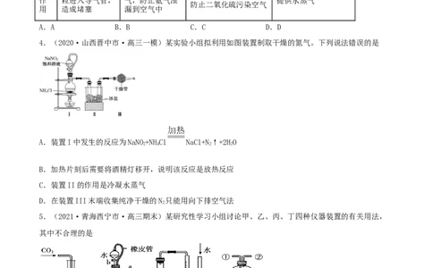 专题讲座（四）常见气体的实验室制备、净化和收集（精练）-2022年一轮复习讲练测（原卷版）_05高考化学_新高考复习资料_2022年新高考资料_2022年高考化学一轮复习讲练测