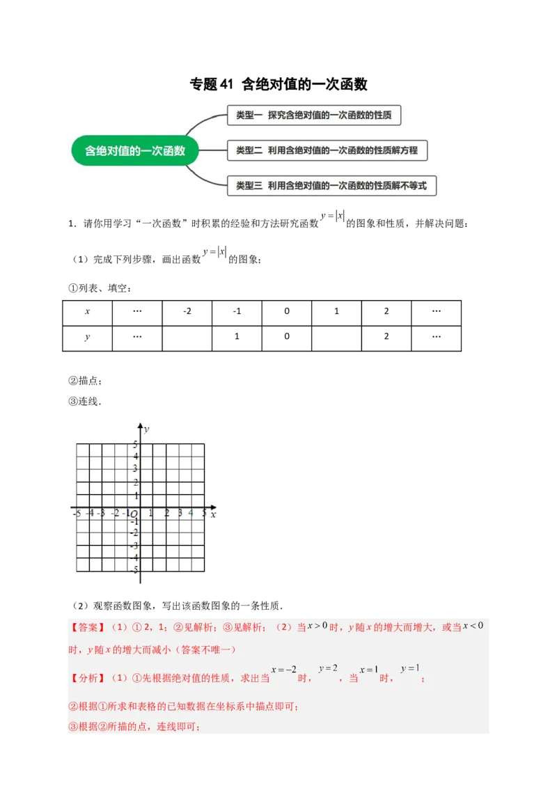 专题41含绝对值的一次函数（解析版）_初中数学人教版_八年级数学下册_保存转存之后查看(1)_8下-初中数学人教版（2026春新版持续更新）_旧版-可参考_06习题试卷_5专项练习