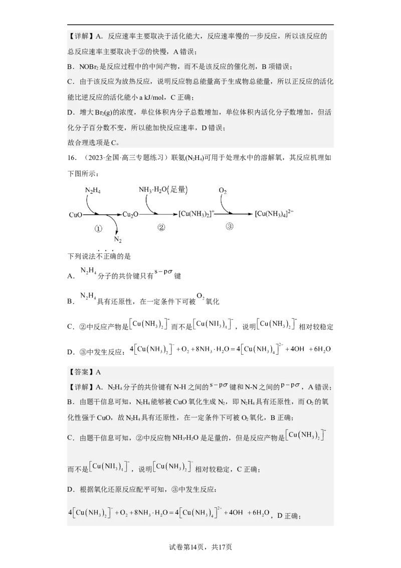 专题十七反应机理（专练）-冲刺2023年高考化学二轮复习核心考点逐项突破（解析版）_05高考化学_新高考复习资料_2023年新高考资料_二轮复习