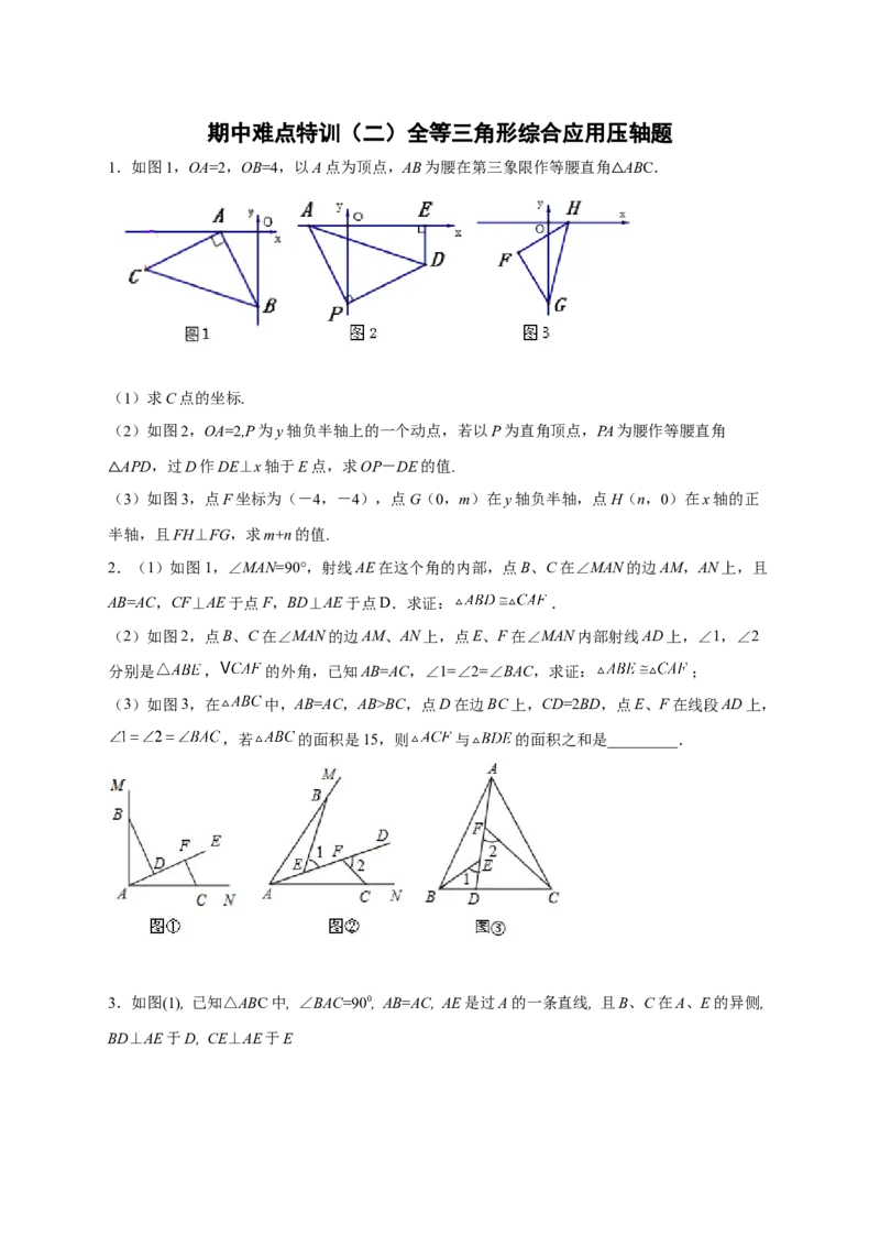 期中难点特训（二）全等三角形综合应用压轴题（原卷版）_初中数学人教版_8上-初中数学人教版_旧版_07专项讲练_微专题八年级数学上册常考点微专题提分精练（人教版）