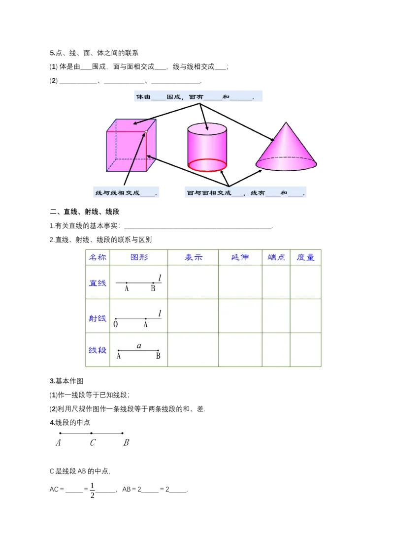 第六章几何图形初步知识清单（原卷版）_初中数学人教版_7上-初中数学人教版_7上-初中数学人教版（新版）_11知识点_（24秋季新教材）第6章几何图形初步（知识清单）