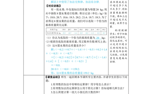 素养目标2.1.1.2有理数的加法运算律教案（表格式）2024-2025学年人教版数学上册_初中数学人教版_7上-初中数学人教版_7上-初中数学人教版（新版）_04教案