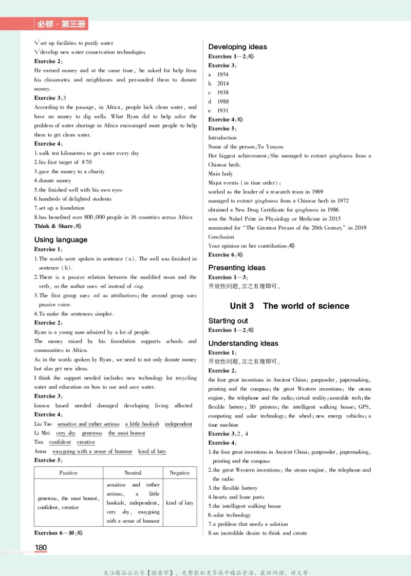 外研必修第3册教材习题答案_高中全套电子教材及答案。_02高中教材参考答案_高中英语_外研版