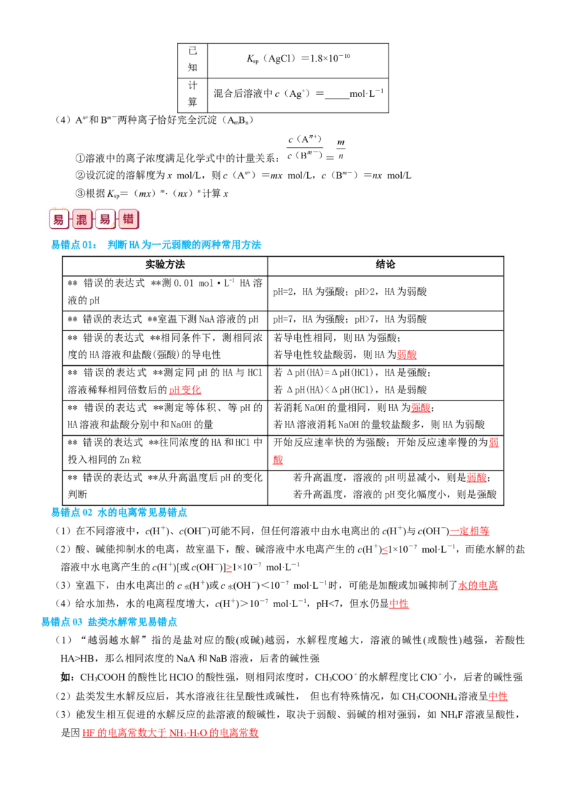 知识清单22++水溶液中的离子平衡-口袋书2024年高考化学一轮复习知识清单_05高考化学_2024年新高考资料_1.2024一轮复习_2024年高考化学一轮复习知识清单