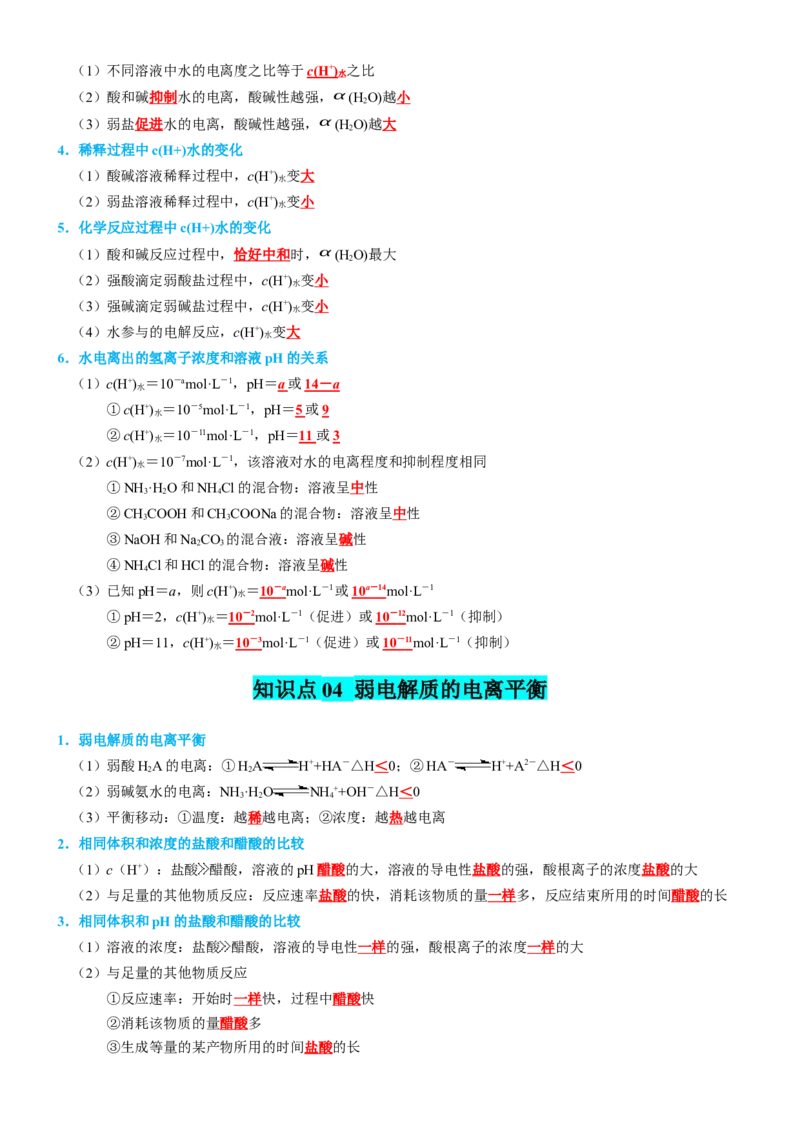 知识清单22++水溶液中的离子平衡-口袋书2024年高考化学一轮复习知识清单_05高考化学_2024年新高考资料_1.2024一轮复习_2024年高考化学一轮复习知识清单