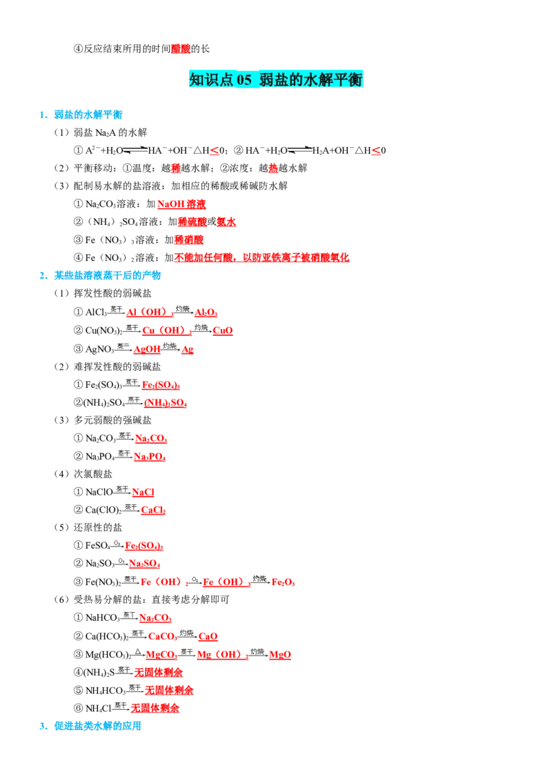 知识清单22++水溶液中的离子平衡-口袋书2024年高考化学一轮复习知识清单_05高考化学_2024年新高考资料_1.2024一轮复习_2024年高考化学一轮复习知识清单