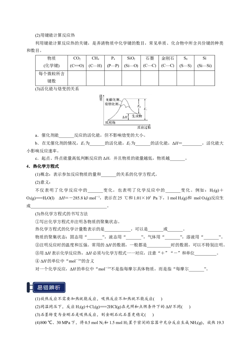 知识清单17化学反应的热效应-上好课2025年高考化学一轮复习知识清单（新高考专用）（原卷版）_05高考化学_2025年新高考资料_一轮复习