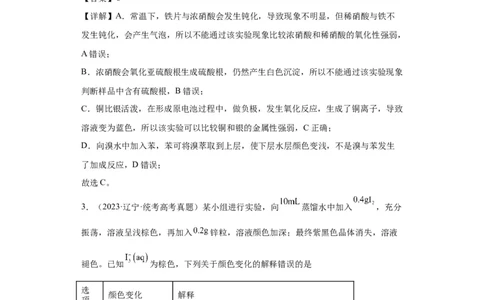 物质的检验（表格型）实验选择题（解析版）_05高考化学_新高考复习资料_2024年新高考资料_一轮复习资料_2024届高三化学一轮复习&mdash;专项训练