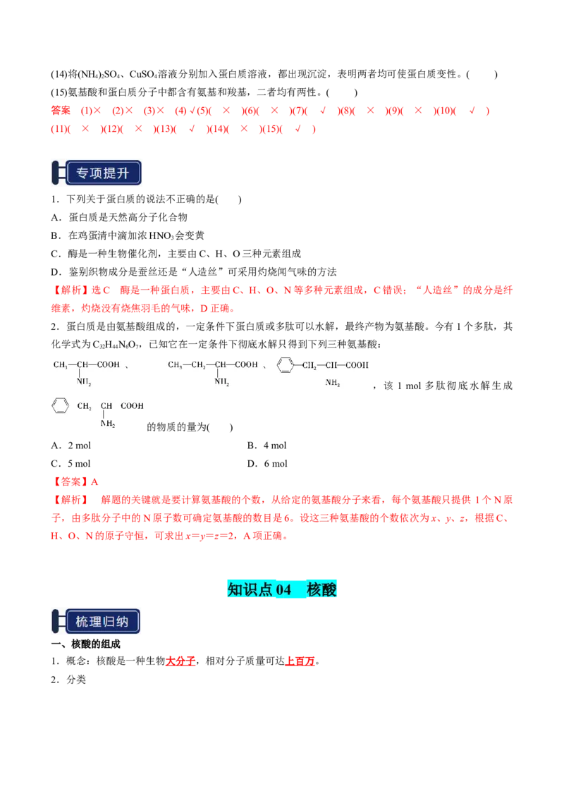 知识清单28生物大分子、合成高分子（解析版）_05高考化学_2025年新高考资料_一轮复习_上好课2025年高考化学一轮复习知识清单3246985