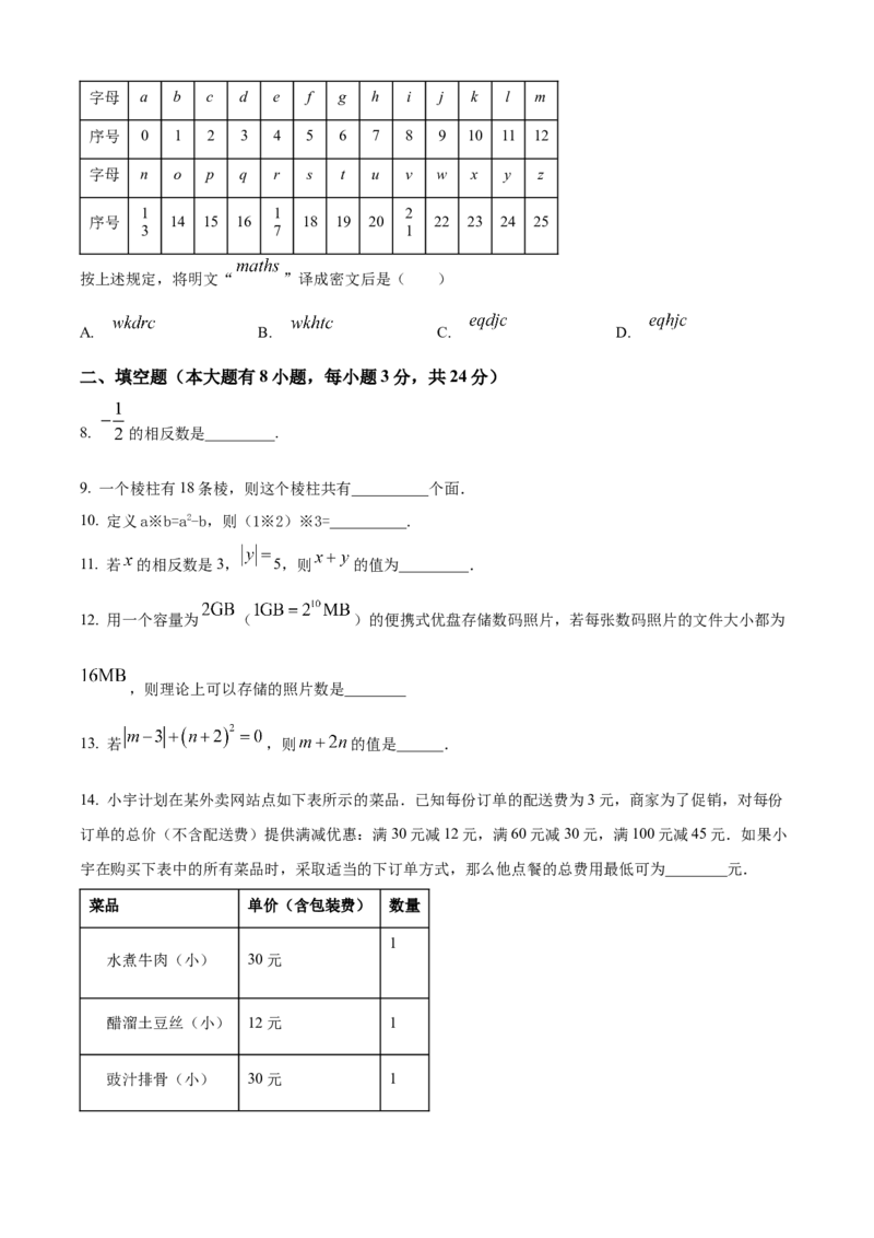 精品解析：人教版2024-2025学年七年级数学上册第一次月考模拟检测卷（原卷版）_初中数学人教版_7上-初中数学人教版_7上-初中数学人教版（新版）_06习题试卷_月考试卷