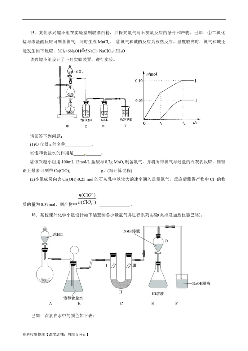 考点09氯及其化合物(好题冲关)(原卷版)_05高考化学_通用版（老高考）复习资料_2024年复习资料_完备战2024年高考化学一轮复习考点帮（全国通用）