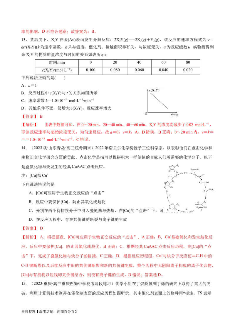 第24、25讲化学反应速率与化学平衡（习题）（教师版）_05高考化学_新高考复习资料_2024年新高考资料_一轮复习资料_大一轮课堂2024年高考化学大一轮复习课件+习题_习题