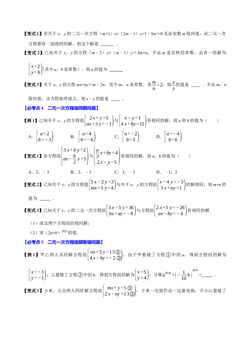 第十章二元一次方程组含参问题8个必考点（必考点分类集训）（人教版2024）（学生版）_初中数学_七年级数学下册（人教版）_考点分类必刷题-U181