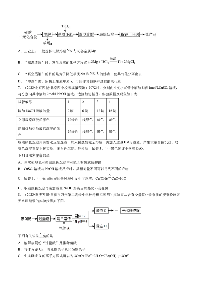 第11讲铜金属矿物的开发利用（练习）（原卷版）_05高考化学_2024年新高考资料_1.2024一轮复习_2024年高考化学一轮复习讲练测（新教材新高考）