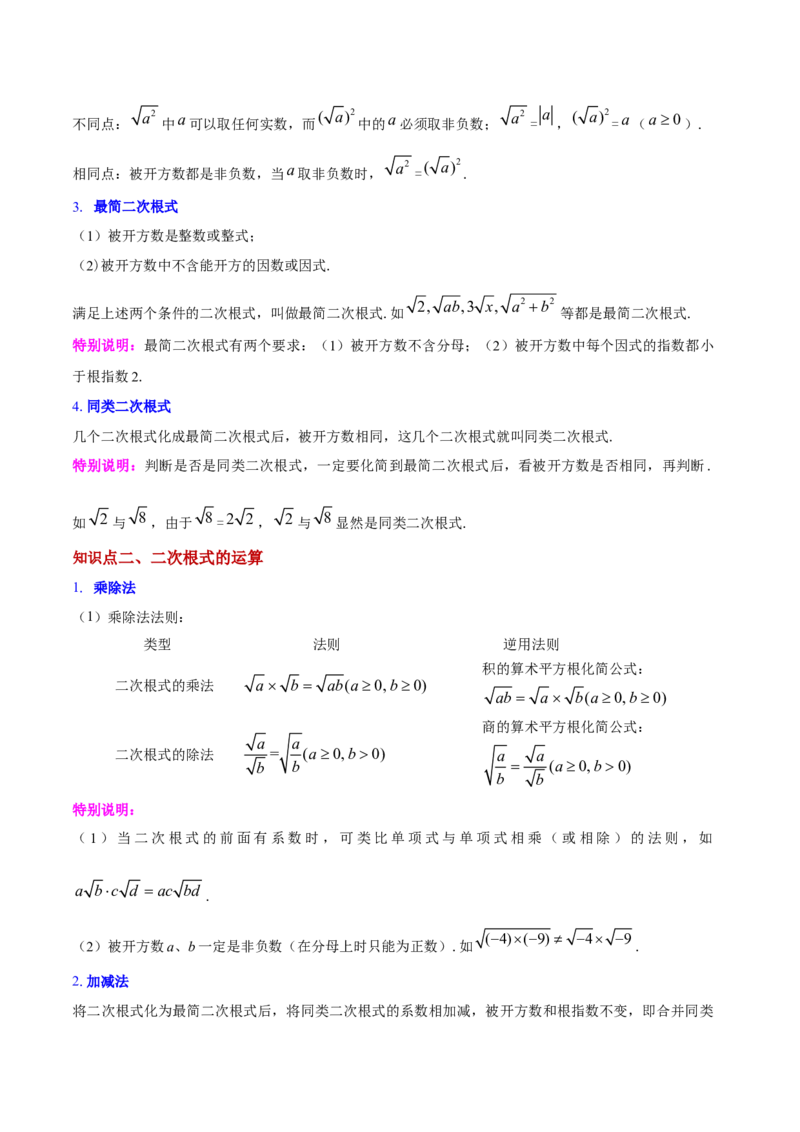 第十六章二次根式（知识归纳+题型突破）（教师版）_初中数学_八年级数学下册（人教版）_知识点汇总-U105_2024版