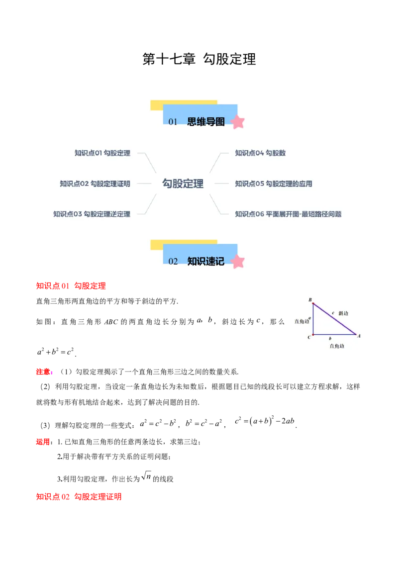 第十七章勾股定理（单元复习6个知识点+10类题型突破）（教师版）_初中数学_八年级数学下册（人教版）_知识点汇总-U105_2025版