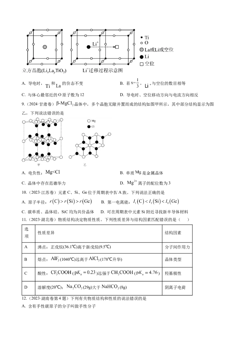 考点20晶体结构与性质（核心考点精讲精练）-备战2025年高考化学一轮复习考点帮（新高考通用）（原卷版）_05高考化学_2025年新高考资料_一轮复习_备战2025年高考化学一轮复习考点帮