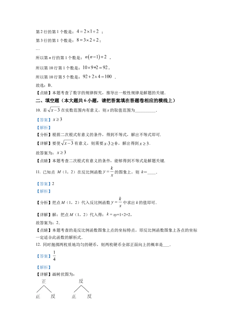 精品解析：2022年新疆维吾尔自治区新疆生产建设兵团中考数学真题（解析版）_初中数学_九年级数学下册（人教版）_全国各地数学中考真题_2022年全国中考数学真题145份
