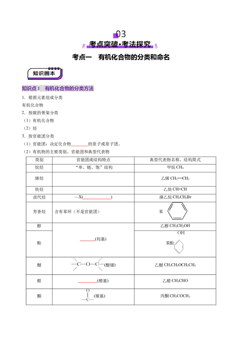 第01讲有机化合物的结构特点与研究方法（讲义）（原卷版）_05高考化学_2025年新高考资料_一轮复习_2025年高考化学一轮复习讲练测（新教材新高考）_第九章有机化学基础
