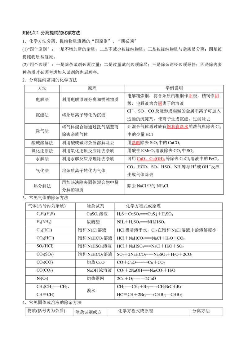 第34讲物质的分离、提纯和检验（讲义）（解析版）_05高考化学_2024年新高考资料_1.2024一轮复习_2024年高考化学一轮复习讲练测（新教材新高考）_第34讲物质的分离、提纯和检验（讲义）