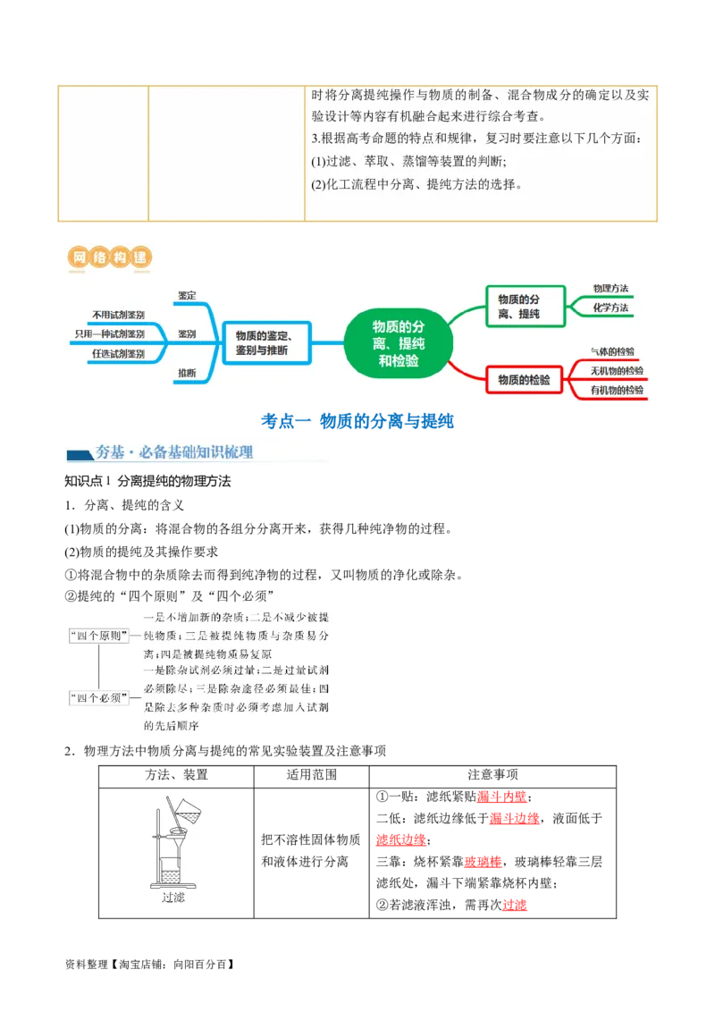 第34讲物质的分离、提纯和检验（讲义）（解析版）_05高考化学_新高考复习资料_2024年新高考资料_一轮复习资料_完2024年高考化学一轮复习讲练测(课件+讲义+练习)（新高考）
