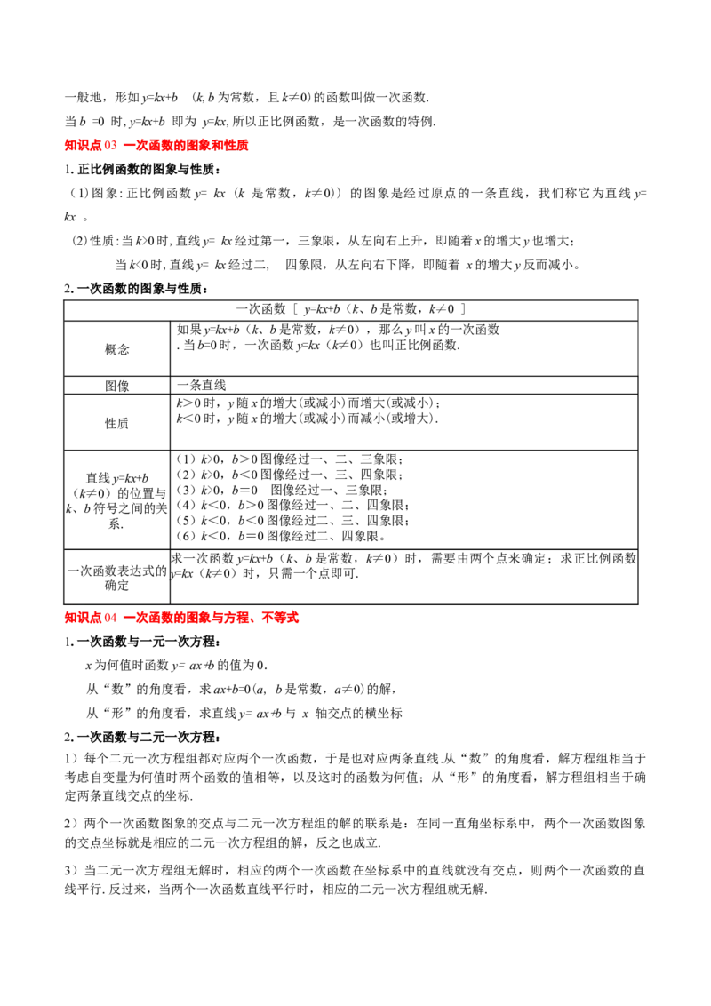 第十九章一次函数（单元复习4个知识点+14类题型突破）（学生版）_初中数学_八年级数学下册（人教版）_知识点汇总-U105_2025版