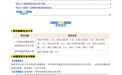 考点07物质的量浓度（核心考点精讲精练）-备战2025年高考化学一轮复习考点帮（新高考通用）（解析版）_05高考化学_2025年新高考资料_一轮复习_备战2025年高考化学一轮复习考点帮