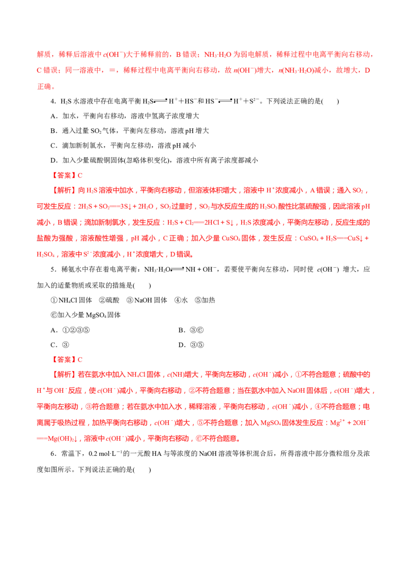 第21讲电离平衡（练）-2023年高考化学一轮复习讲练测（新教材新高考）（解析版）_05高考化学_新高考复习资料_2023年新高考资料_一轮复习