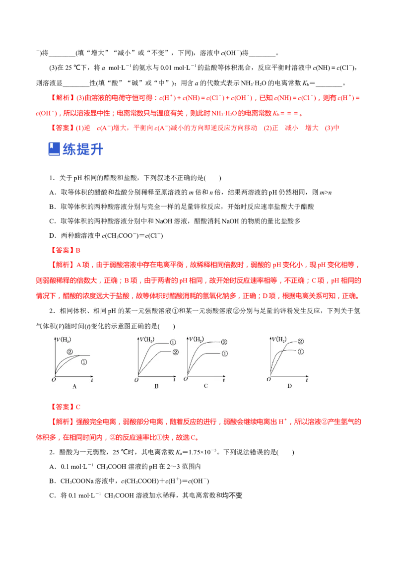 第21讲电离平衡（练）-2023年高考化学一轮复习讲练测（新教材新高考）（解析版）_05高考化学_新高考复习资料_2023年新高考资料_一轮复习