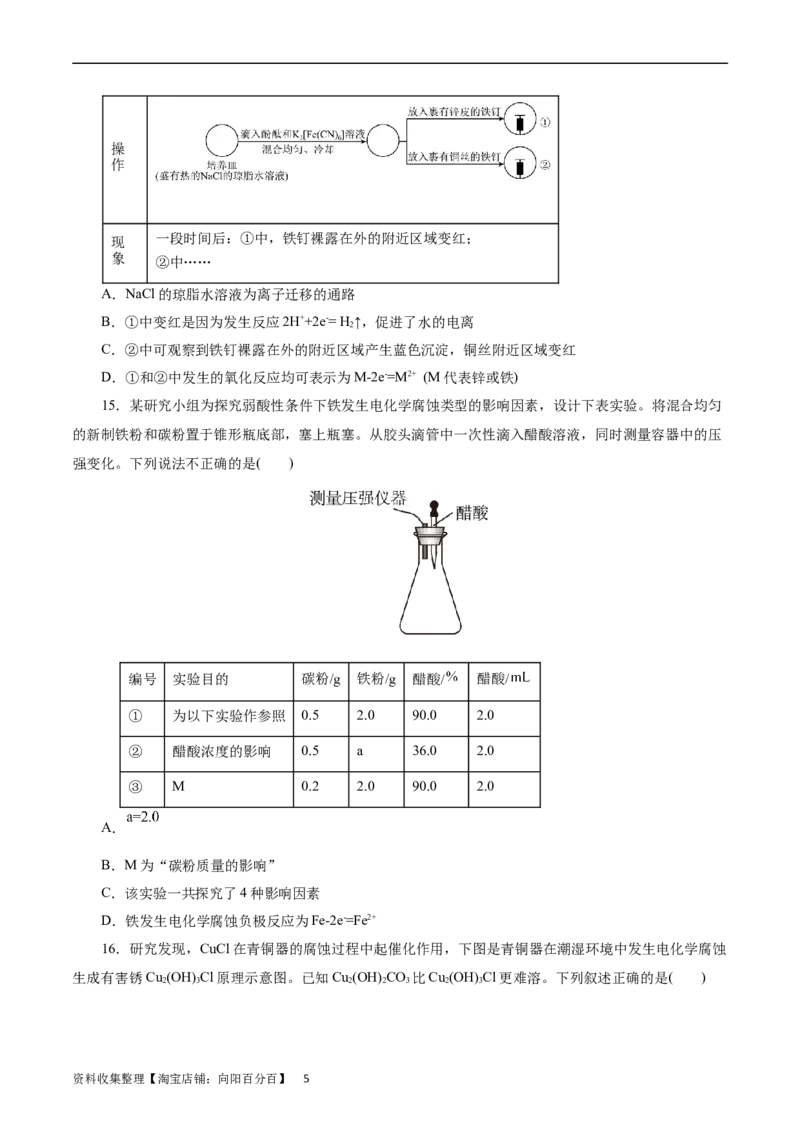 考点20金属的腐蚀与防护(好题冲关)(原卷版)_05高考化学_通用版（老高考）复习资料_2024年复习资料_完备战2024年高考化学一轮复习考点帮（全国通用）