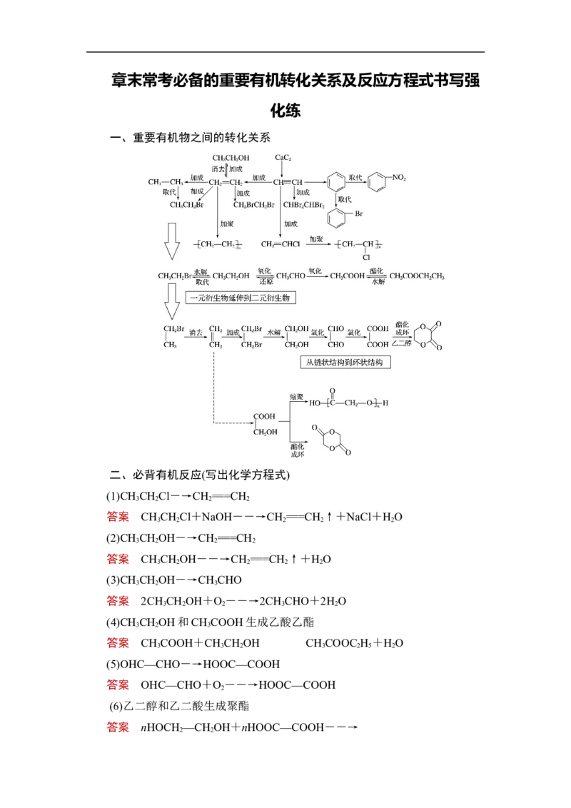 章末常考必备的重要有机转化关系及反应方程式书写强化练_05高考化学_通用版（老高考）复习资料_2023年复习资料_一轮复习_2023年高考化学一轮复习讲义+课件（全国版）_赠补充习题