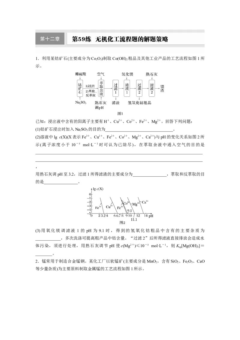 第十二章　第59练　无机化工流程题的解题策略_05高考化学_2025年新高考资料_一轮复习_2025大一轮复习讲义+课件（完结）_2025大一轮复习讲义化学学生用书Word版文档全书